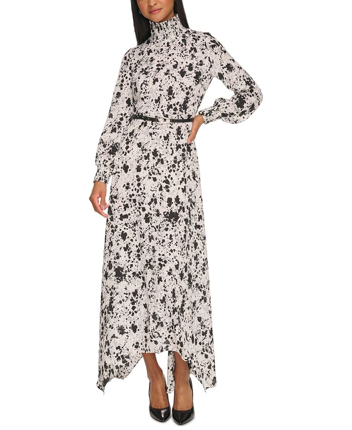 Donna Karan Women's Smocked-Neck Printed Maxi Dress - Macy's