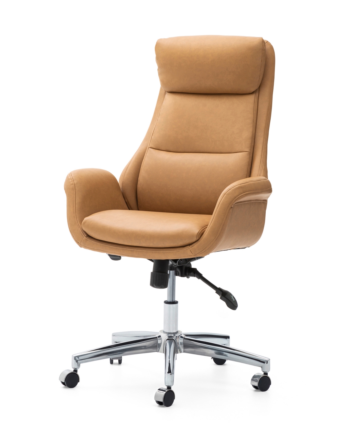 Glitzhome 47.75" H Mid-century Modern Leatherette Gaslift Adjustable Swivel High Back Office Chair In Camel