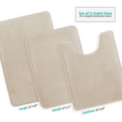 Ultra-Soft Plush Memory Foam Non-Slip Bath Rug Set with Tiled Design, 3-Piece