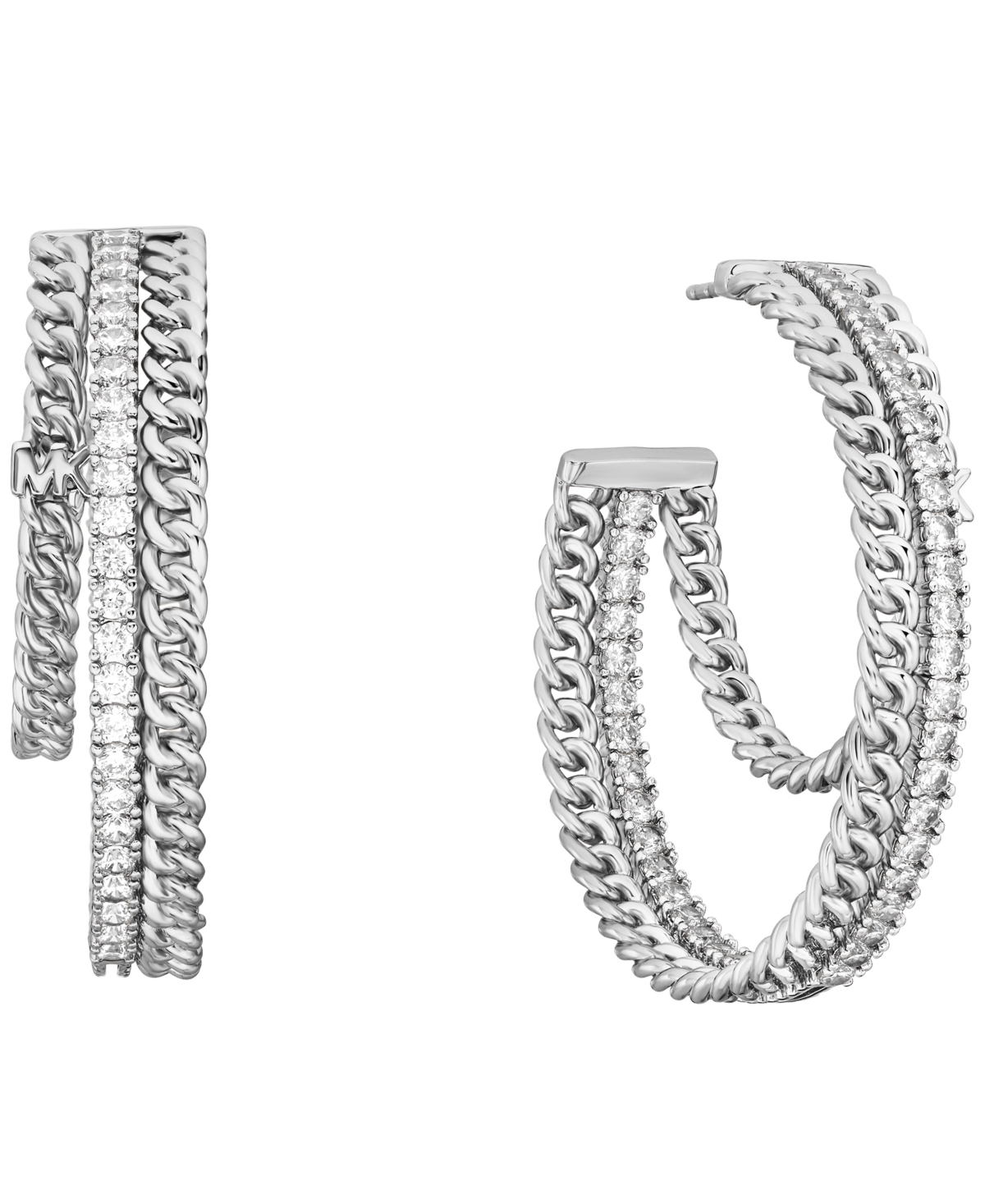 Michael Kors 14k Gold Plated Double Layer Chain Hoop Earrings In Silver