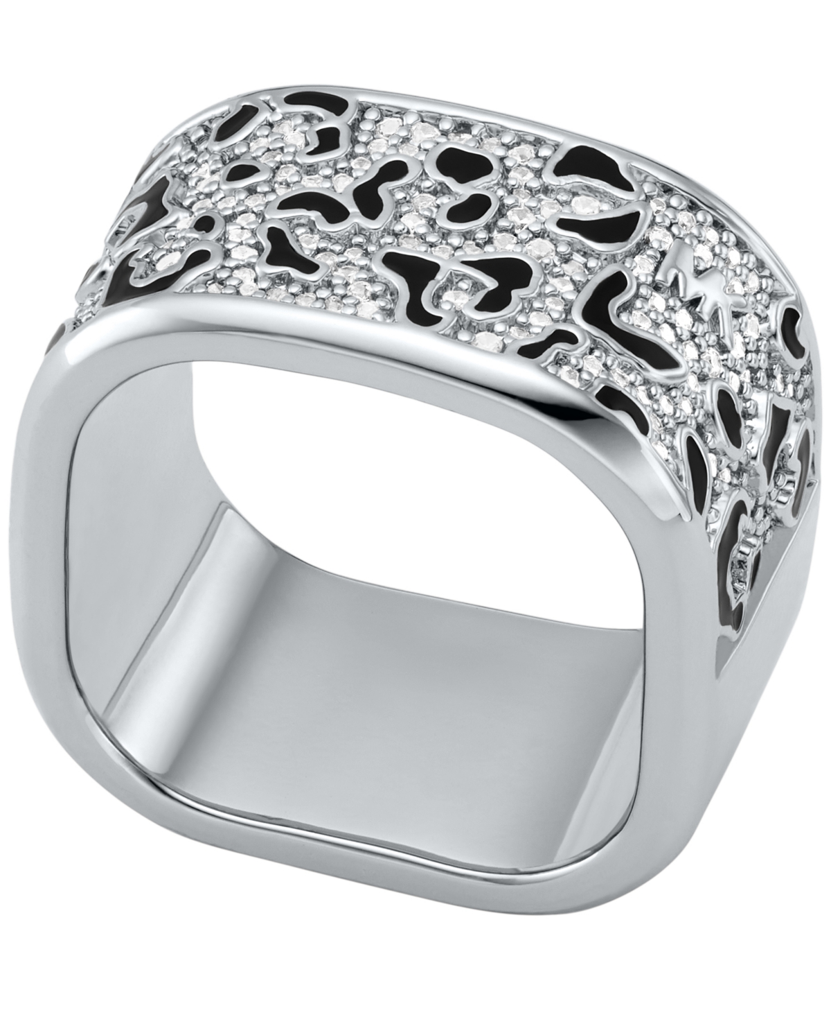 Michael Kors Platinum Plated Cheetah Print Band Ring In Silver
