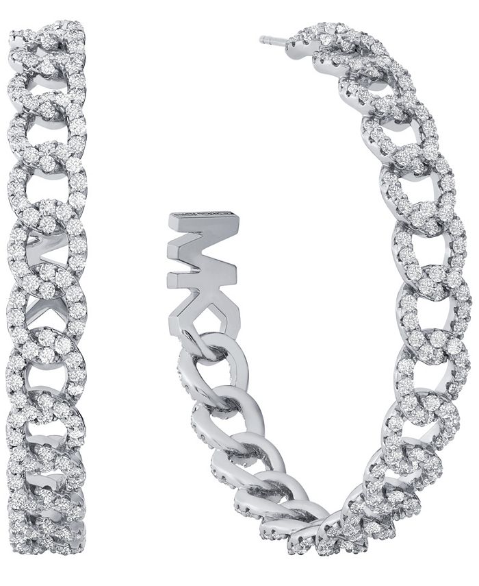 Platinum Plated Pave Frozen Curb Hoop Earrings