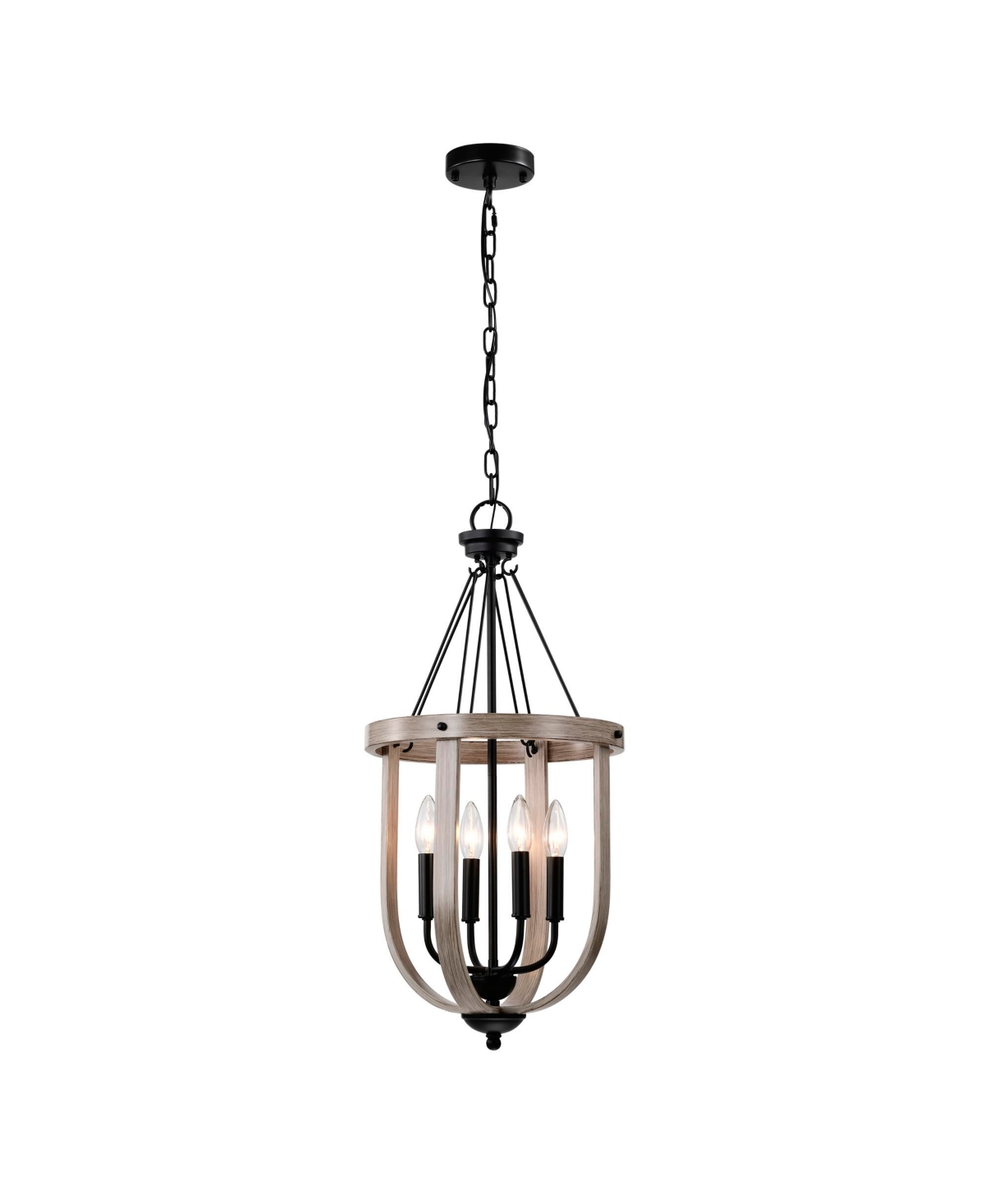 Home Accessories Giano 14" 4-light Indoor Finish Chandelier With Light Kit In Matte Black And Faux Wood Grain