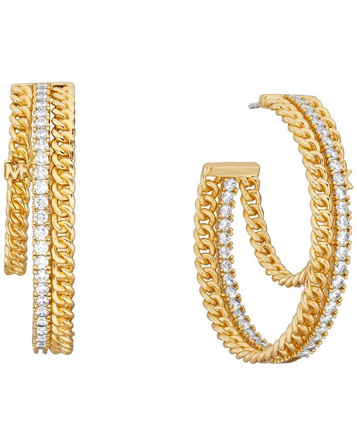 Michael Kors 14K Gold Plated Double Layer Chain Hoop Earrings - Macy's