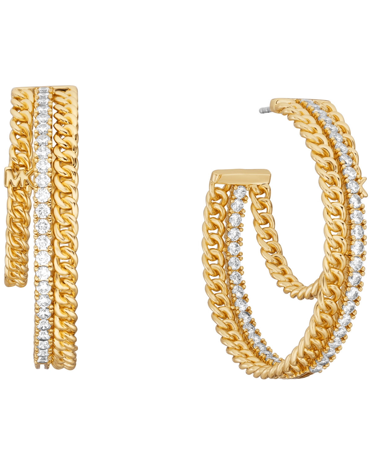 Michael Kors 14k Gold Plated Double Layer Chain Hoop Earrings