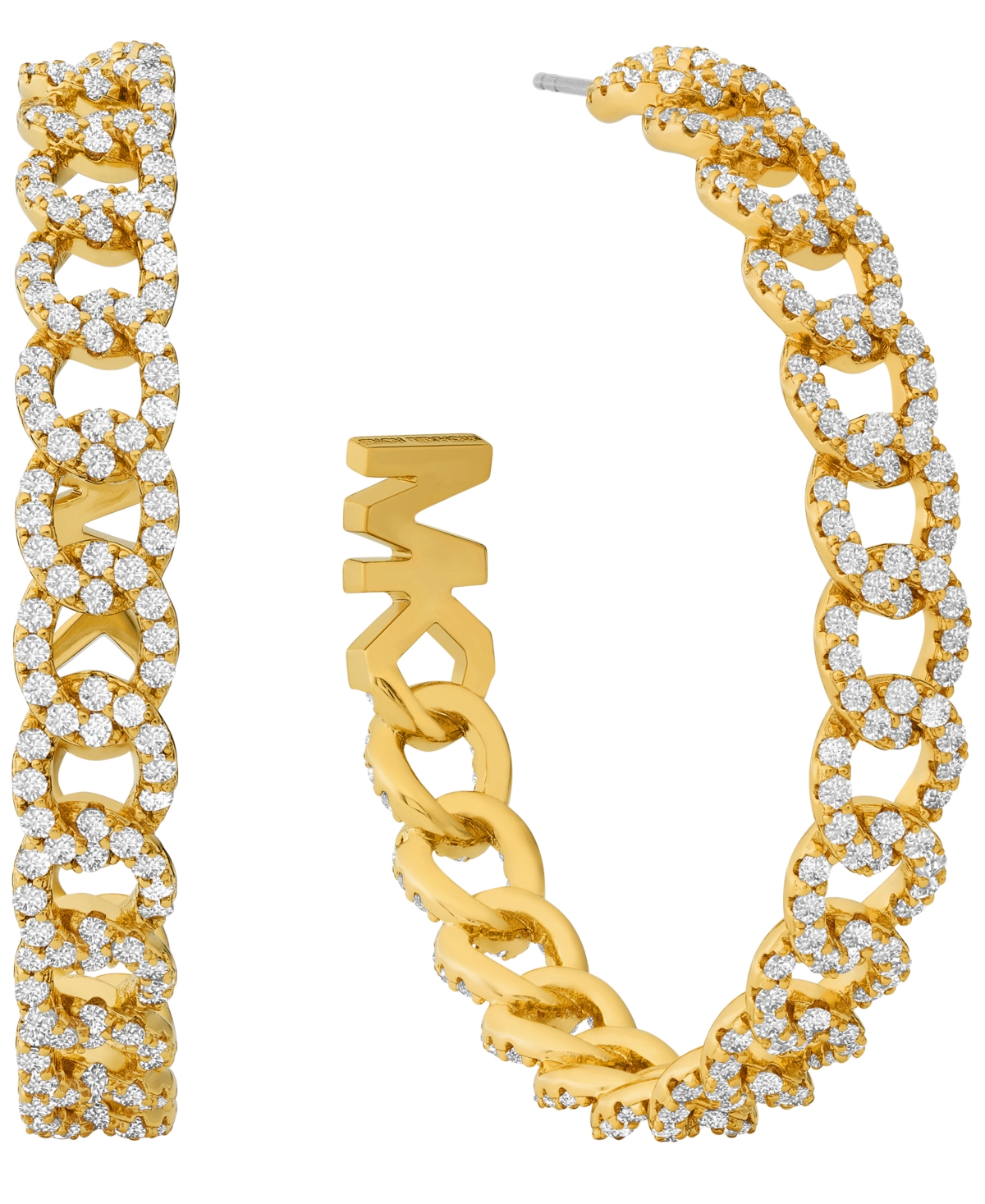 Michael Kors Platinum Plated Pave Frozen Curb Hoop Earrings In Gold