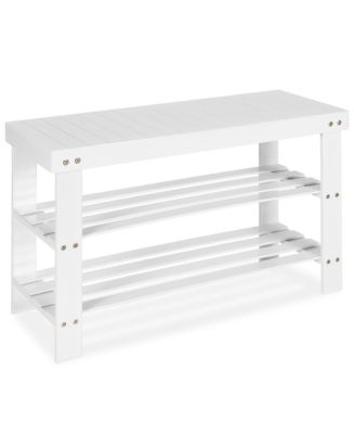 Costway Bamboo Shoe Rack Bench 3-Tier Storage Shelf Holder Home ...