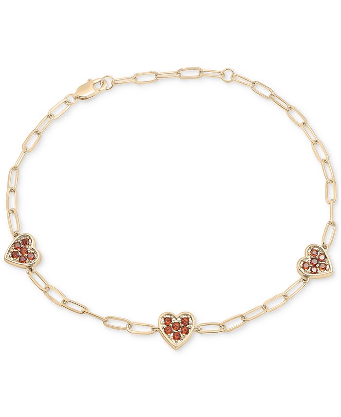 Macy s Garnet Heart Cluster Paperclip Link Bracelet 3 4 ct. t.w