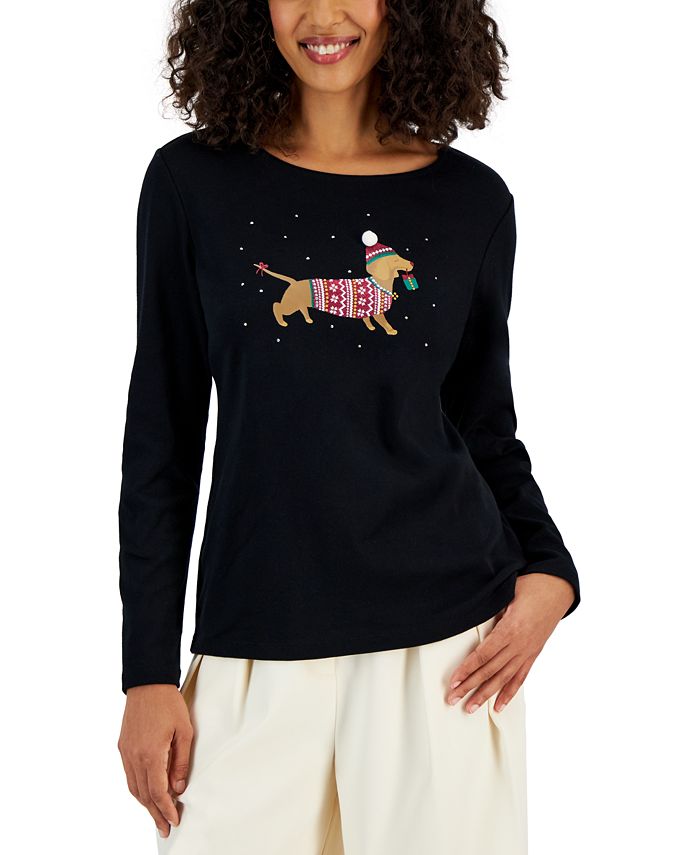 Karen Scott Women's Long-Sleeve Holiday Top, Created for Macy's