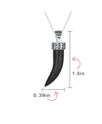 Tooth Amulet Black Natural Onyx Cornicello Italian Horn L Chili Pepper Pendant Necklace Oxidized Sterling Silver Scroll