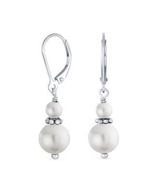 White Cultured Freshwater 8mm Pearl with Bali Bead Lever Earrings White Cultured Freshwater 8mm Pearl with Bali Bead Lever Earrings