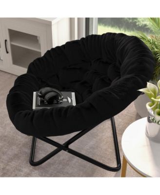 Ersa Oversize Folding Saucer Chair With Cozy Faux Fur Cushion And Metal Frame For Dorms, Bedrooms, Apartments And More