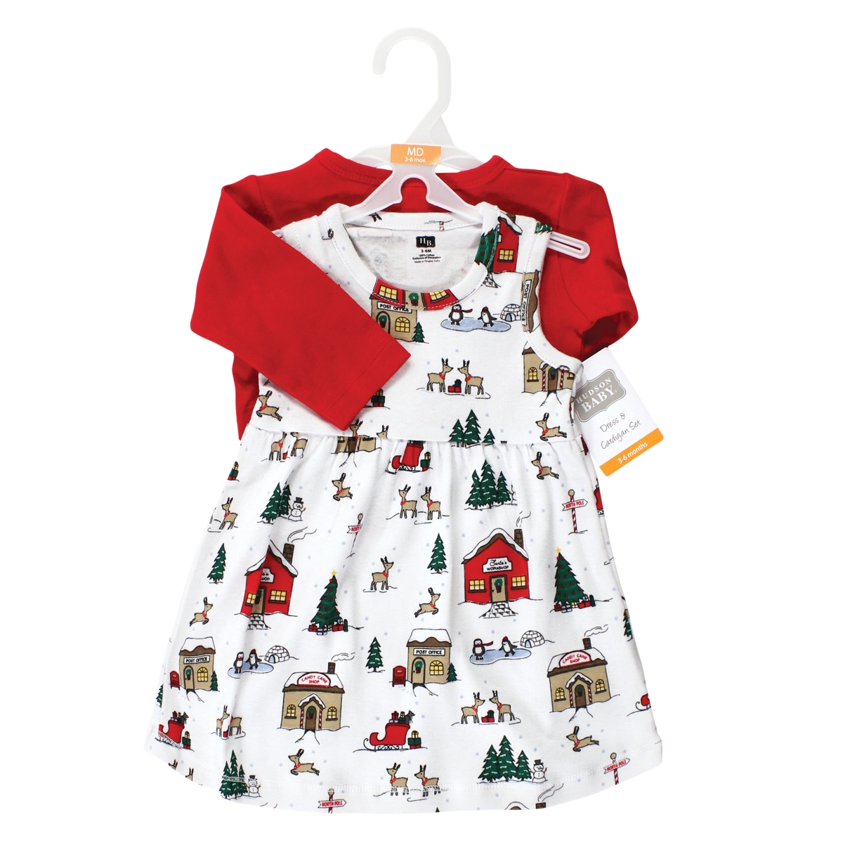 Hudson Baby Baby Girls Cotton Dress and Cardigan Set,- North pole