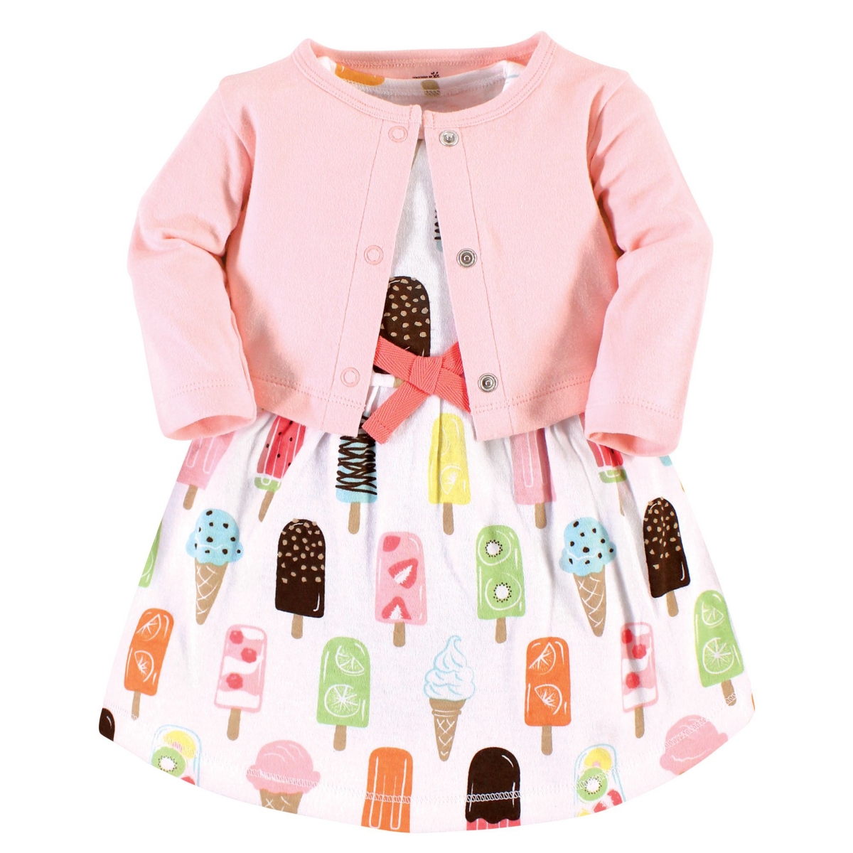 Touched by Nature Baby Girls Organic Cotton Dress and Cardigan, Popsicle