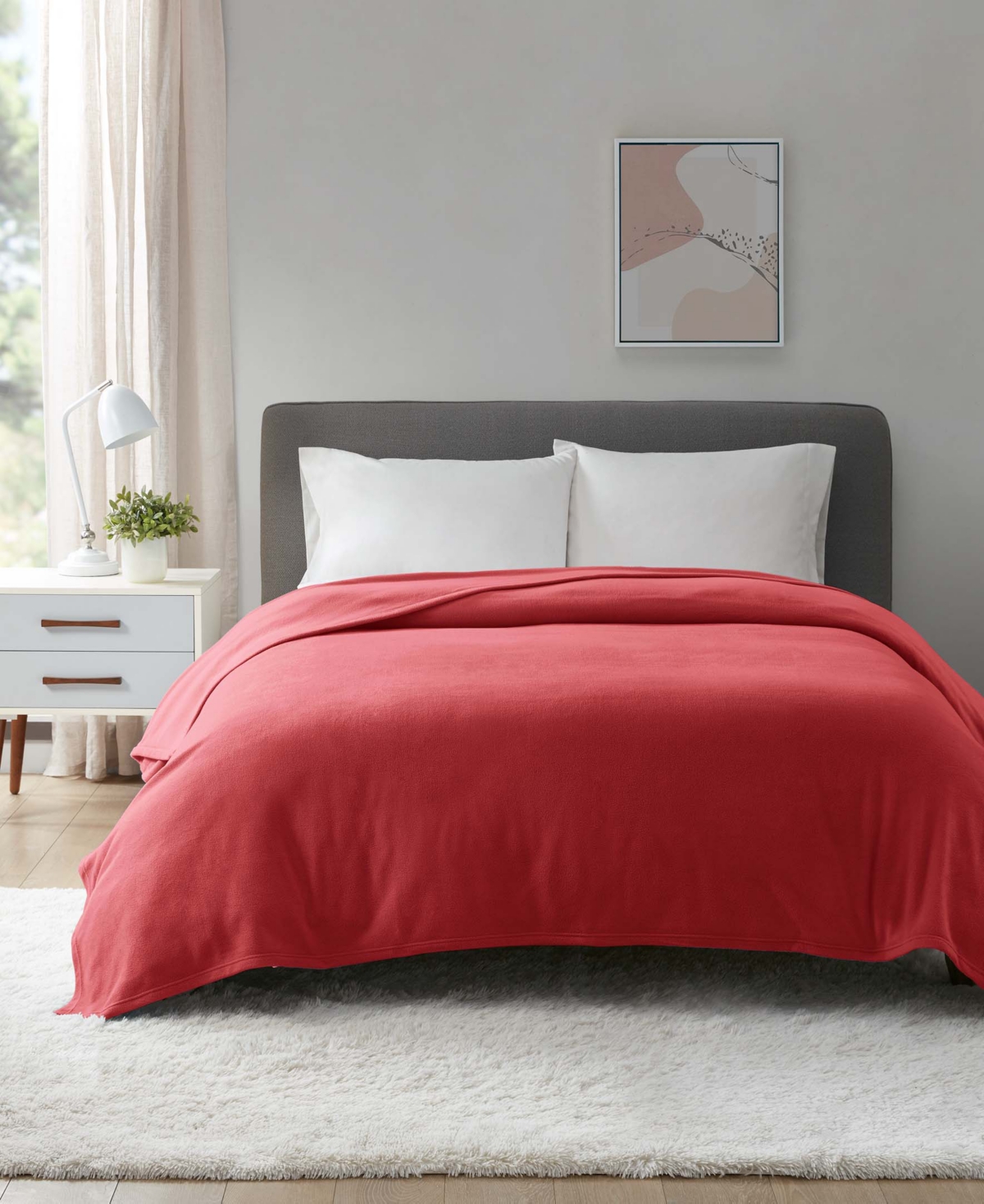 Home Design Easy Care Year-round Soft Fleece Blanket, Full/queen, Created For Macy's In Red