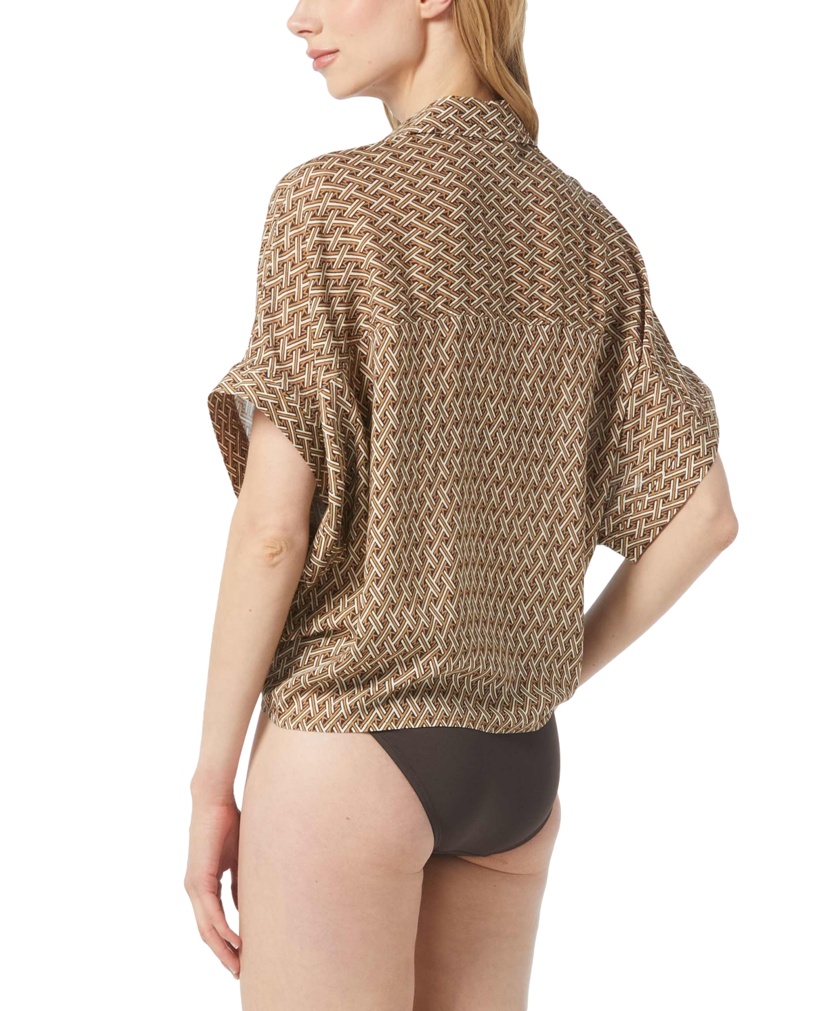 Shop Michael Kors Michael  Women's Camp Shirt Swim Cover-up In Brown Multi