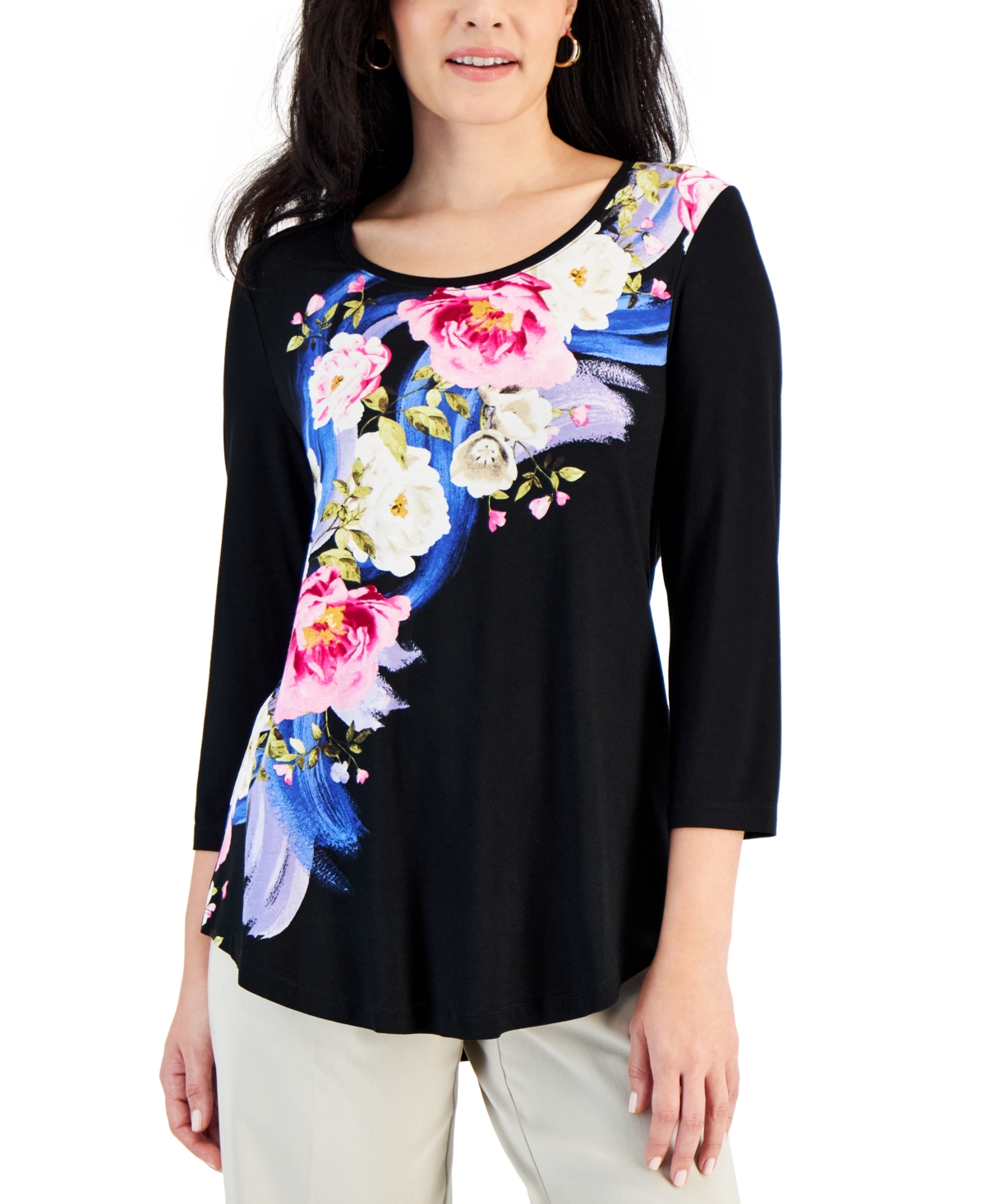 JM Collection Printed 3/4-Sleeve Top, Created for Macy's - Macy's