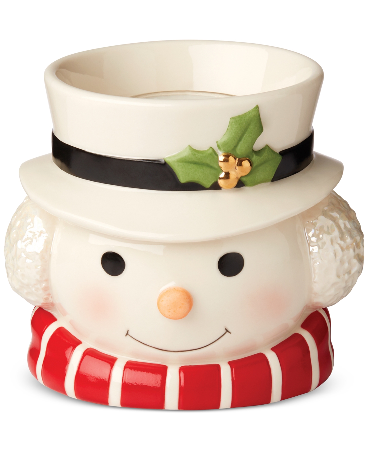 Lenox Snowman Figural Porcelain Tealight Candle Holder In Multi And White