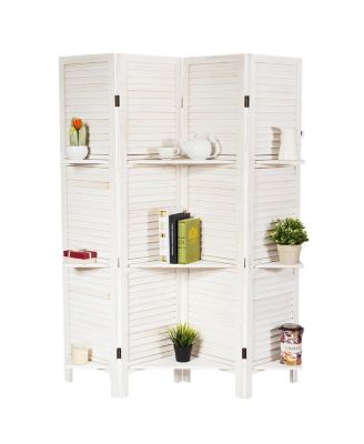 4 Panel Folding Room Divider Screen W/3 Display Shelves 5.6 Ft Tall