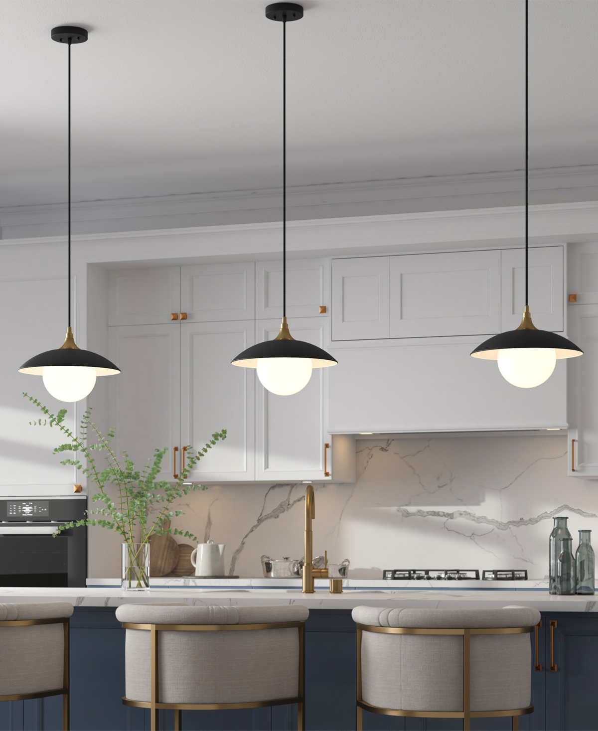 Hudson & Canal Alvia Wide Pendant with Metal, Glass Shade - Brass