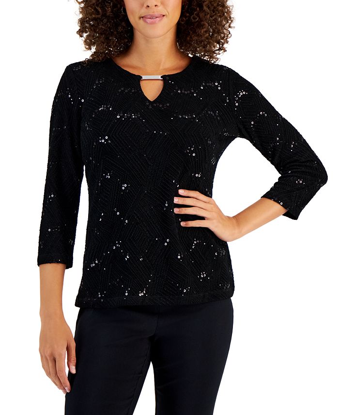 JM Collection Textured Sequined Top, Created for Macy's - Macy's