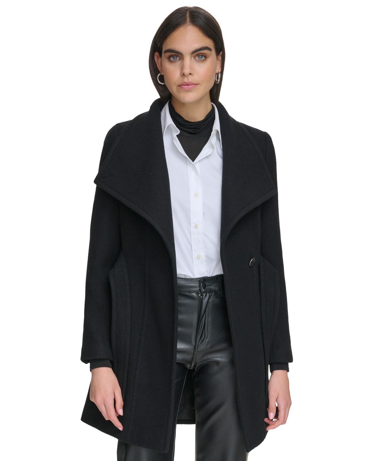 Calvin klein belted wrap coat black discount