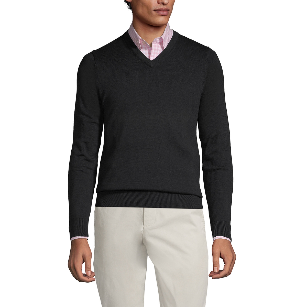 Lands' End Men's Classic Fit Fine Gauge Supima Cotton V-neck Sweater
