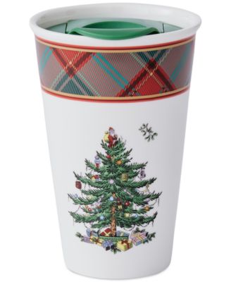 Christmas Tree Tartan Travel Mug with Lid