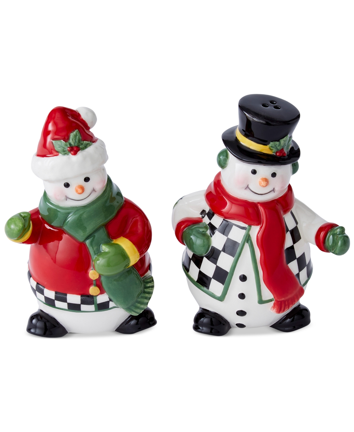 Spode Christmas Tree Black & White Snowman Salt & Pepper In Black And White