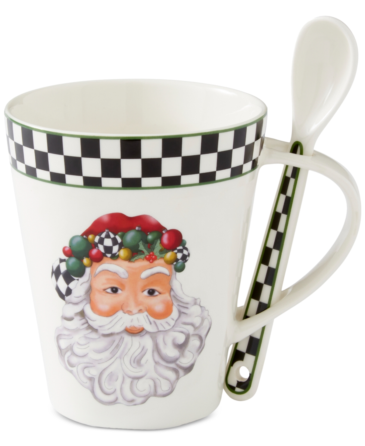 Spode Christmas Tree Santa Black & White Porcelain Mug & Spoon Set In Black And White