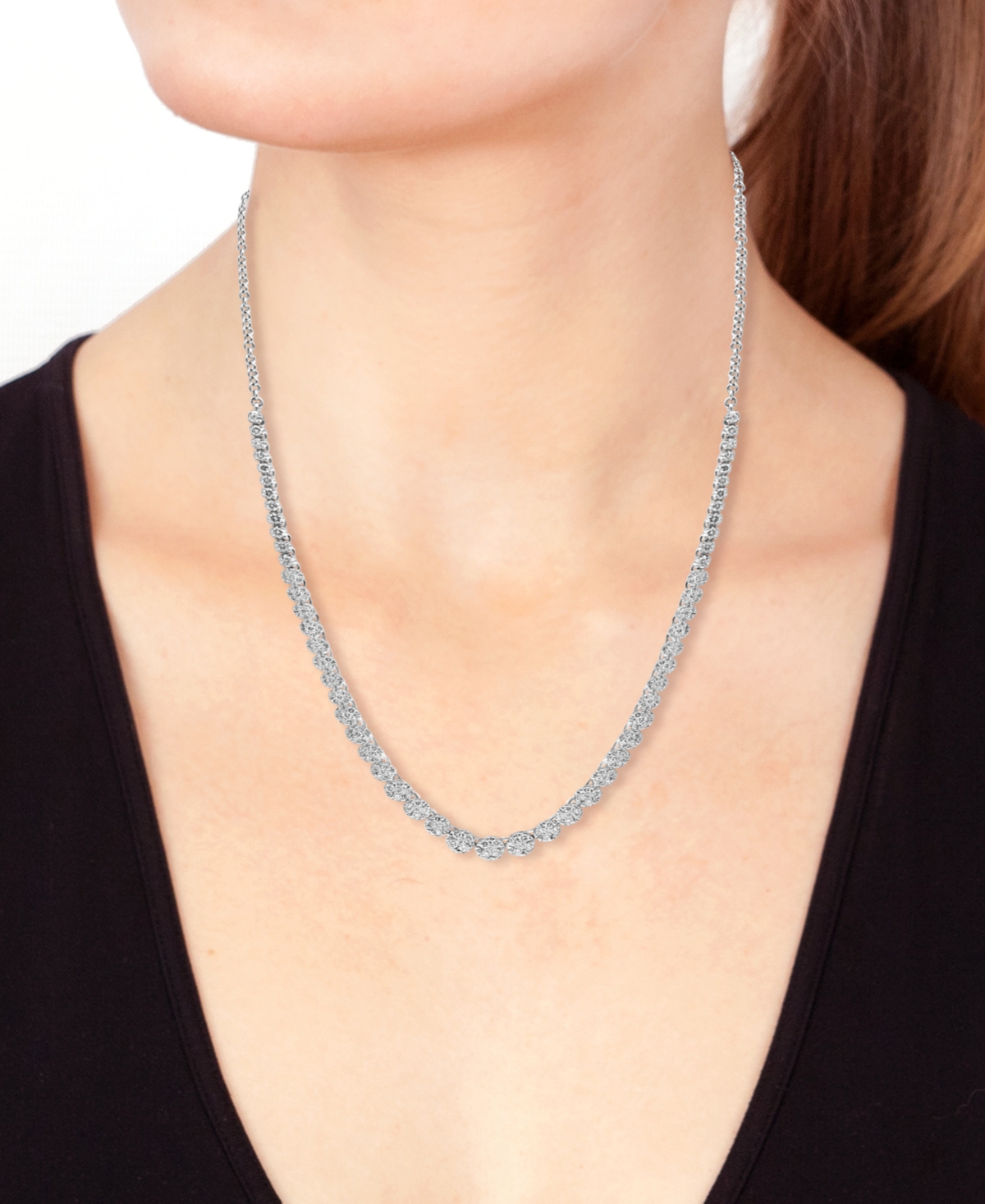 Effy Collection Effy Diamond Graduated 18" Statement Necklace (1-3/8 Ct. T.w.) In 14k White Gold In Silver