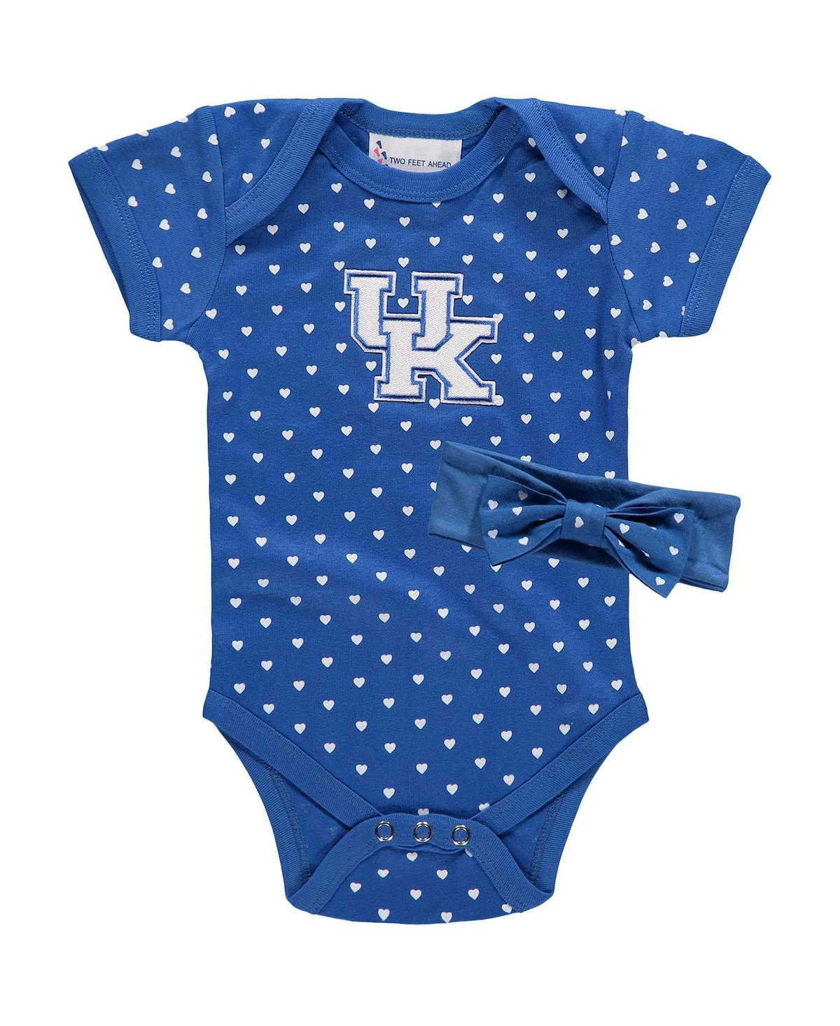 Shop Two Feet Ahead Girls Newborn And Infant Royal Kentucky Wildcats Hearts Bodysuit And Headband Set