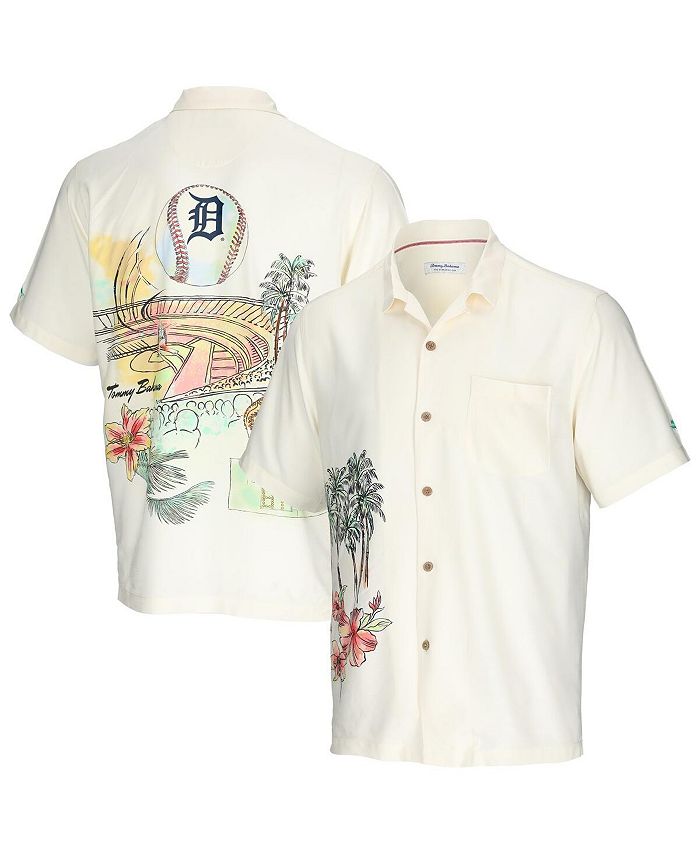 Men's Tommy Bahama Cream Detroit Tigers Paradise Fly Ball Camp Button-Up Shirt