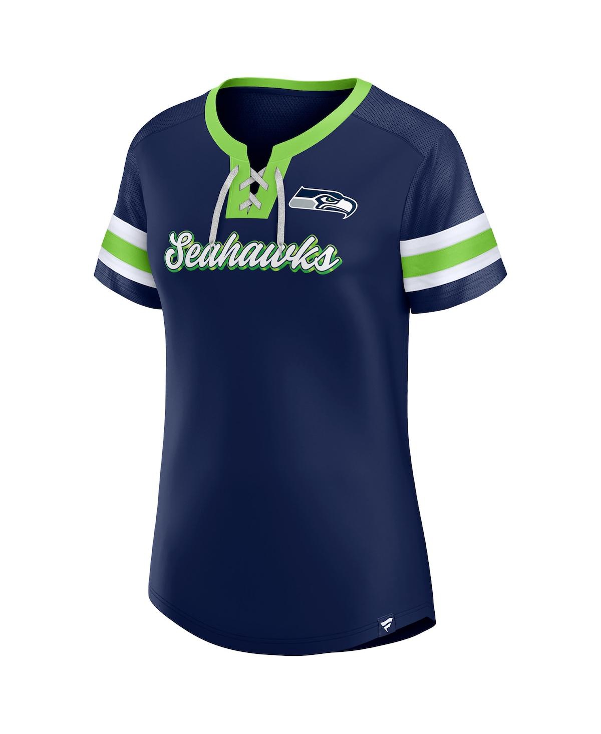 Fanatics Branded College Navy Seattle Seahawks Plus Size Original State Lace-up T-shirt In College Navy