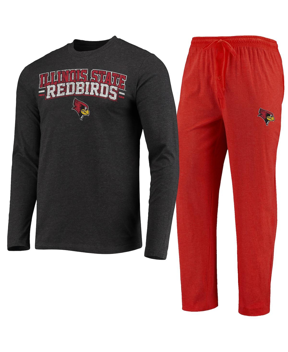 Concepts Sport Red/heathered Charcoal Illinois State Redbirds Meter Long Sleeve T-shirt & Pants Slee In Red,heathered Charcoal