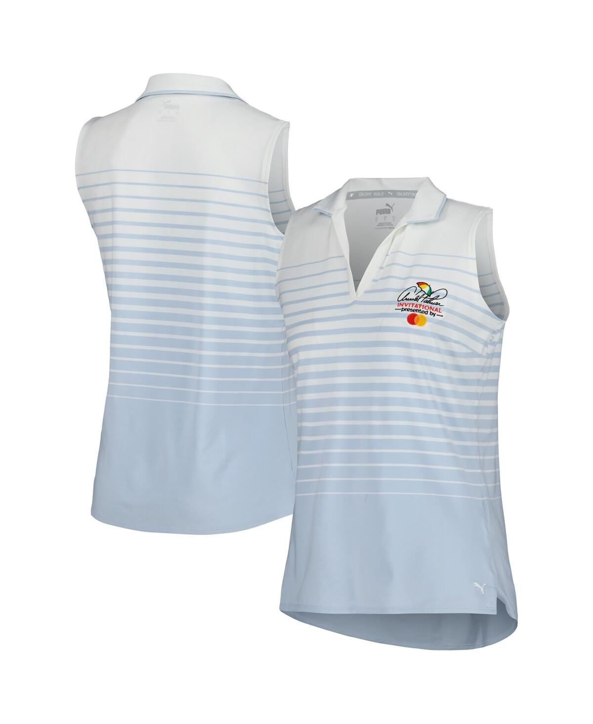 Shop Puma Women's  Light Blue Arnold Palmer Mattr Stripe Sleeveless V-neck Polo Shirt