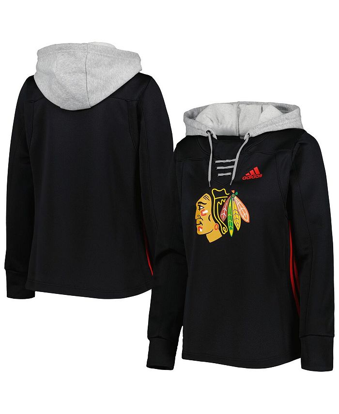 Men's Chicago Blackhawks adidas Black Jersey Lace-Up Pullover Hoodie