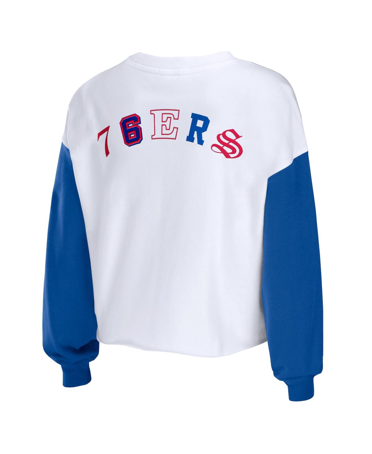 Shop Wear By Erin Andrews Women's  Heather Red Philadelphia 76ers Mixed Letter Cropped Pullover Sweatshirt