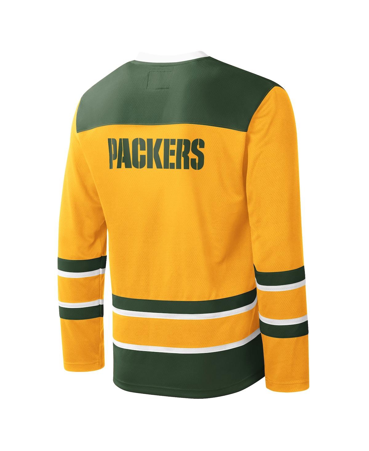 Shop Starter Men's  Gold Green Bay Packers Cross-check V-neck Long Sleeve T-shirt