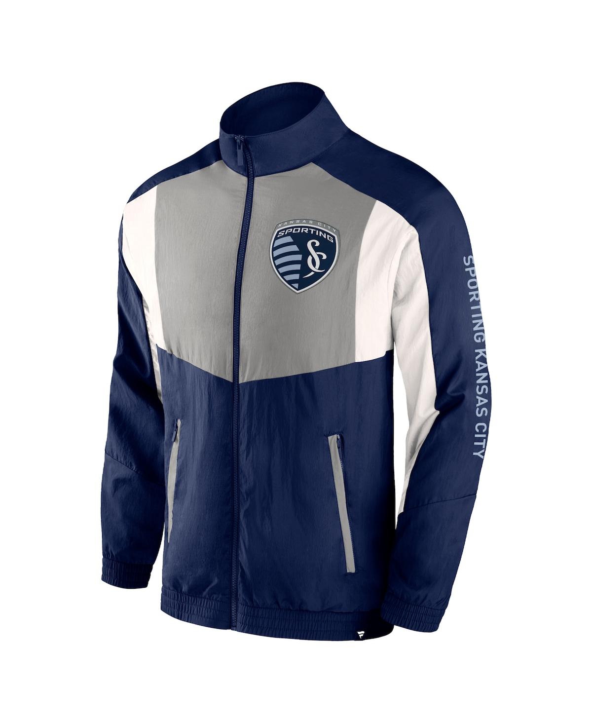 Shop Fanatics Men's  Navy Sporting Kansas City Net Goal Raglan Full-zip Track Jacket