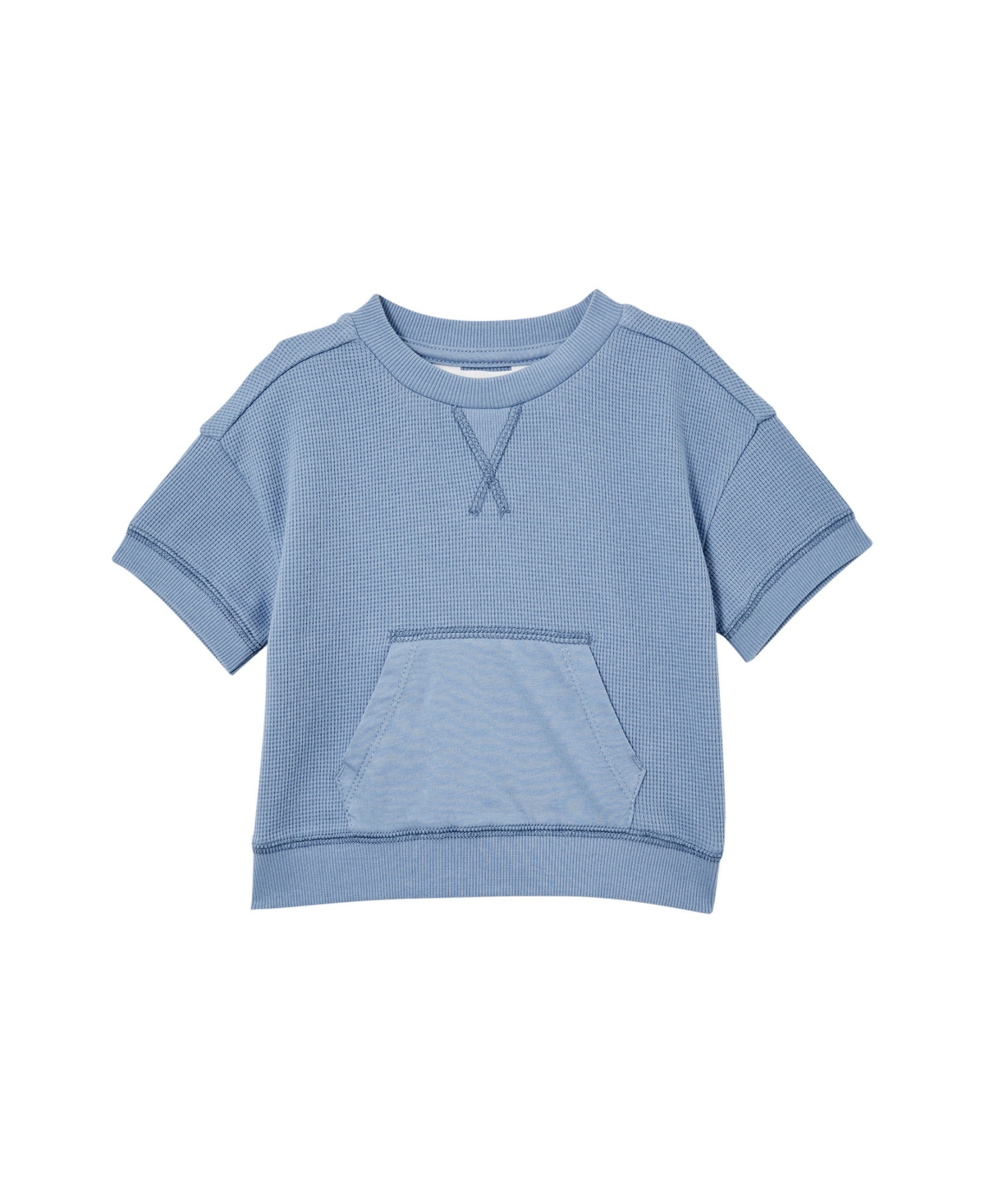 Cotton On Baby Boys Waffle Knit Short Sleeved Top In Dusty Blue