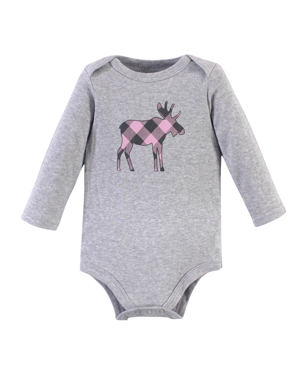 Hudson Baby Baby Girls Cotton Long-Sleeve Bodysuits, 3-Pack - Pink moose