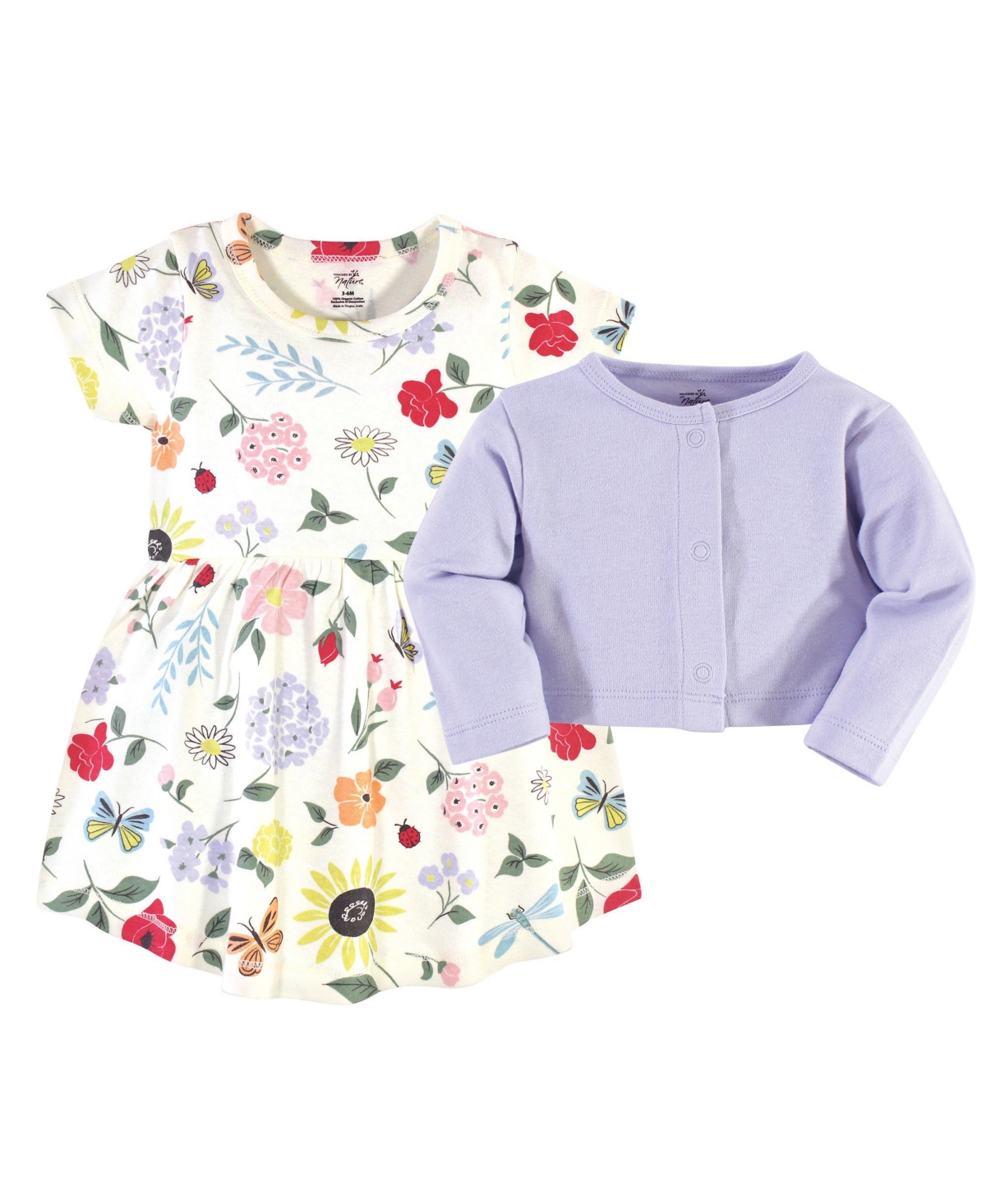 Touched by Nature Baby Girls Baby Organic Cotton Dress and Cardigan 2pc Set,- Flutter garden