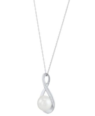Cultured Freshwater Pearl (9mm) and Diamond Accent Pendant 18" Necklace in 14k Gold