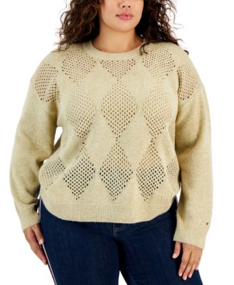 Tommy Hilfiger - Plus Size Metallic Open-Stitch Argyle Sweater