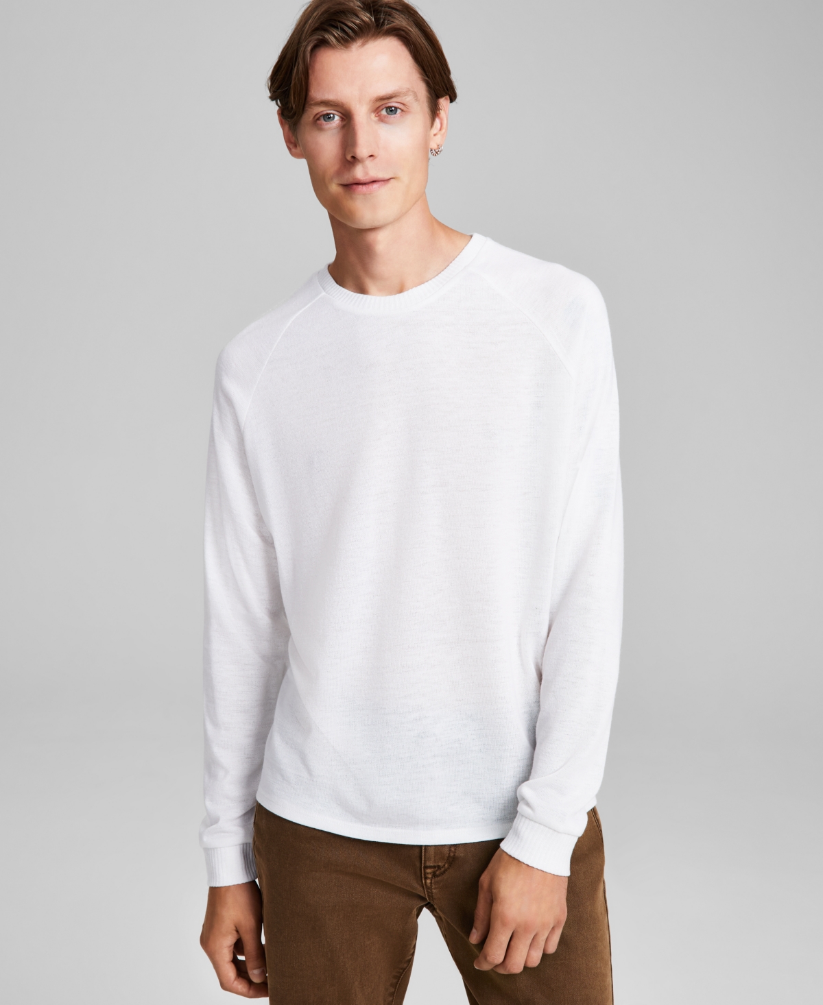 And Now This Men's Regular-fit Long Raglan-sleeve Baseball T-shirt, Created For Macy's In Bright White