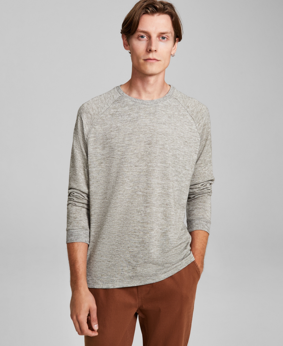 Men's Regular-Fit Long Raglan-Sleeve Baseball T-Shirt, Created for Macy's - Olive