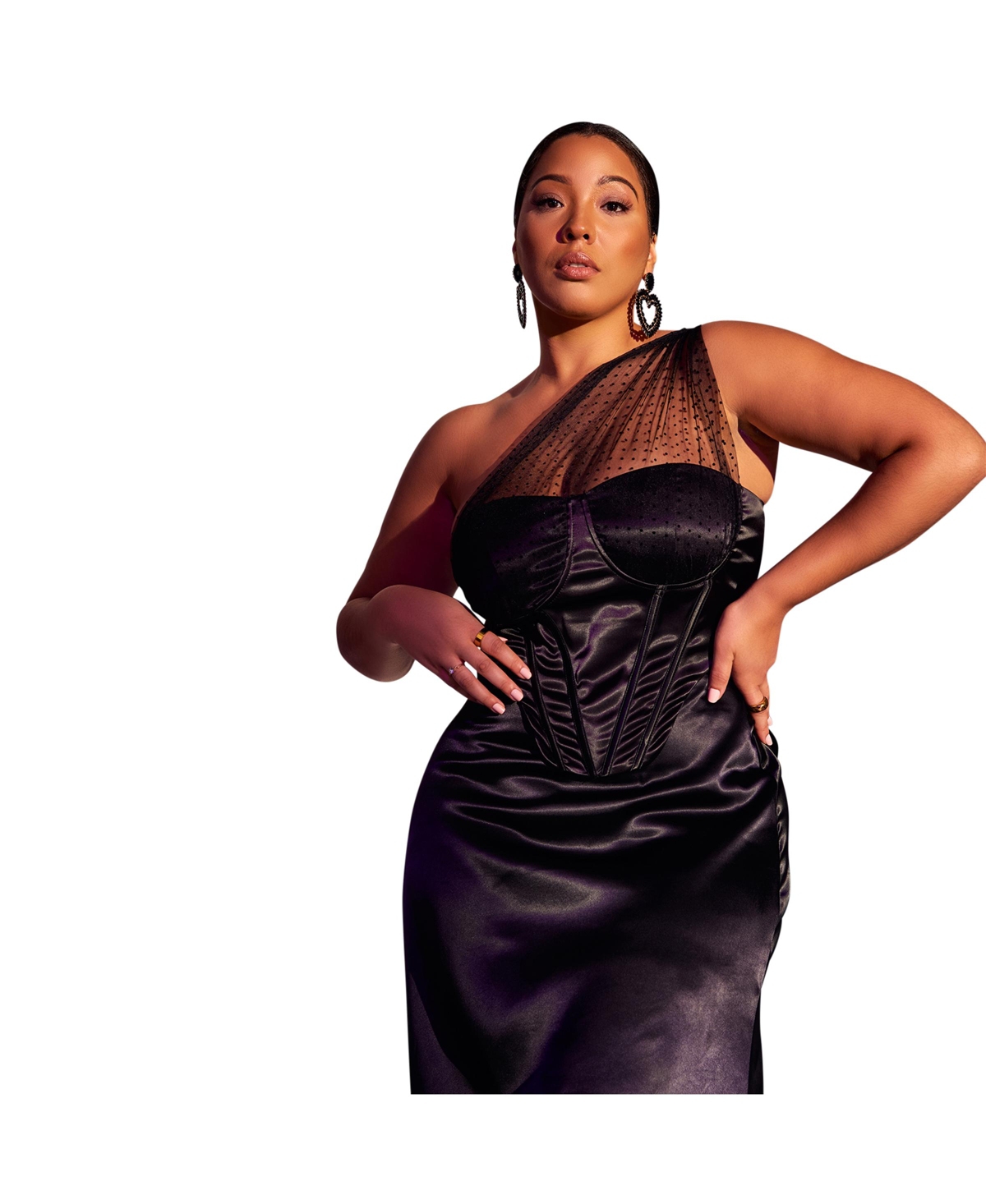Women's Plus Size Satin Corset Top - Black