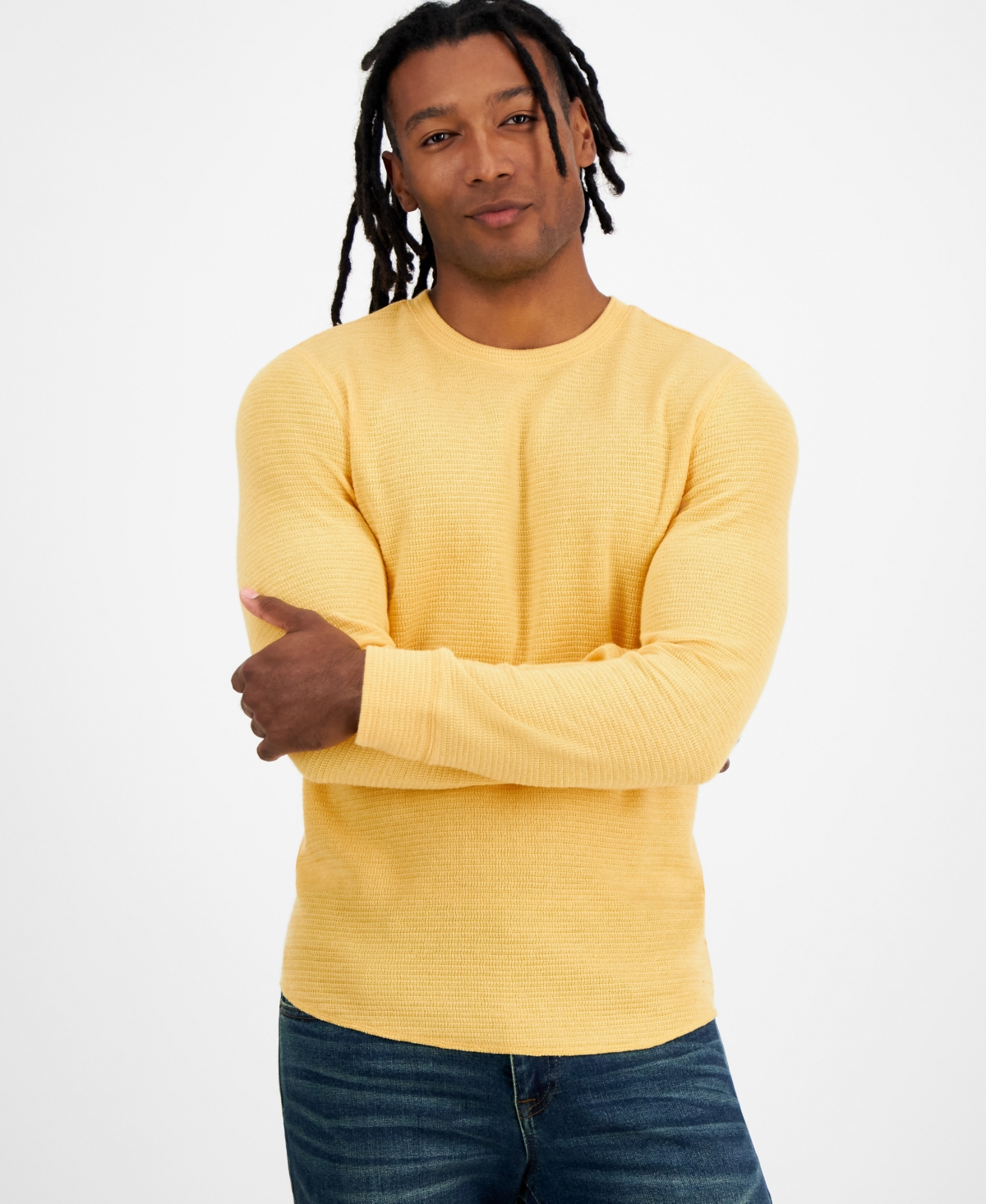 Men's Regular-Fit Ribbed-Knit Long-Sleeve T-Shirt, Created for Macy's - Gold Grain