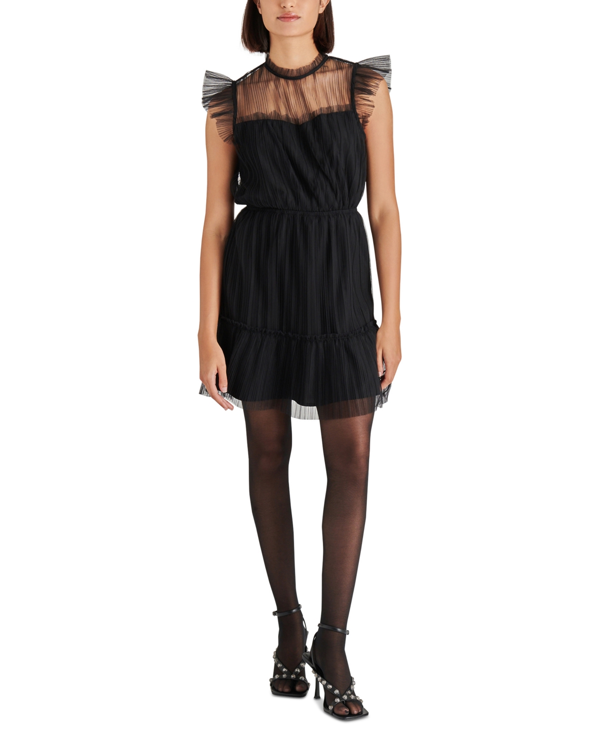 Steve Madden Sabina Sheer Yoke Tulle Minidress In Black | ModeSens